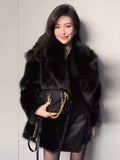 Lautaro Women’s Oversized Faux Fox Fur Coat – Luxury Thick Warm Fluffy Jacket with Pockets, Autumn Winter