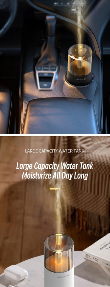 Mini Portable Car Aromatherapy Diffuser with LED Candlelight – USB Essential Oil Humidifier for Home, Office & Travel