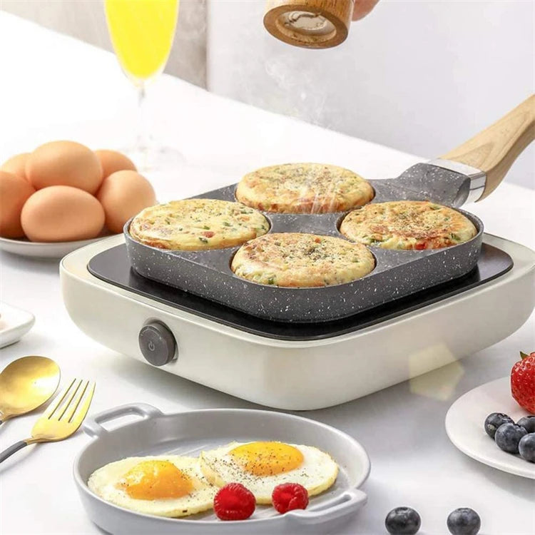 4-Cup Egg Frying Pan – Nonstick Medical Stone Pancake Pan for Gas & Induction Cookers