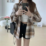 Women’s Plaid Shirt – Autumn Long Sleeve Vintage Loose Blouse, Casual Preppy Style Check Top