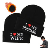 2PCS “I ❤️ My Wife / I ❤️ My Husband” Beanie Set – Couple Winter Hats