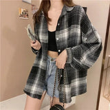 Women’s Plaid Shirt – Autumn Long Sleeve Vintage Loose Blouse, Casual Preppy Style Check Top