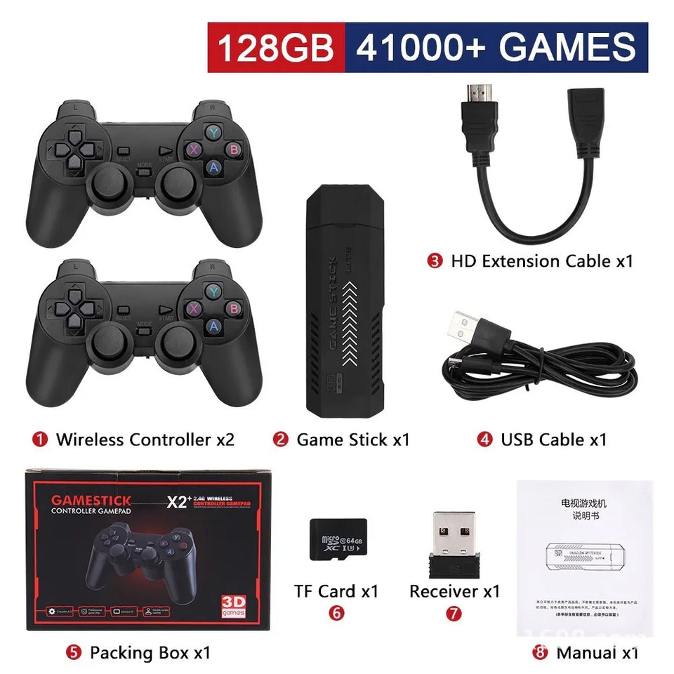 X2 Plus GD10 Pro Retro Game Stick – 4K HD TV Console with 2.4G Wireless Controllers, 50+ Emulators & 40,000+ Built-In Games (128GB)