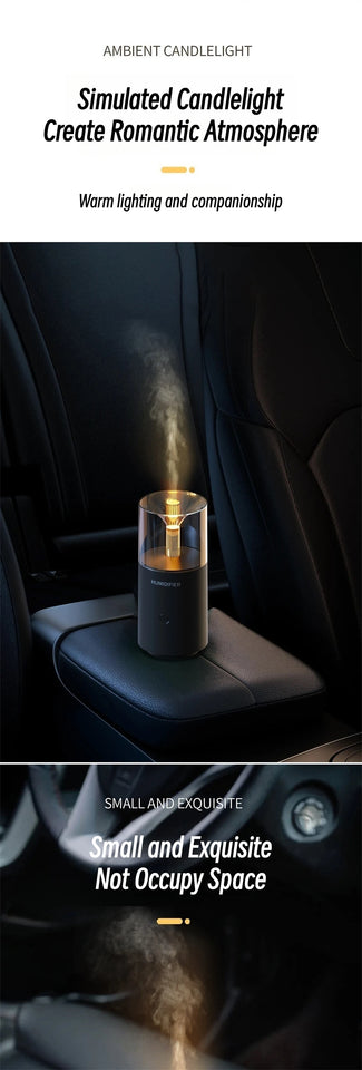 Mini Portable Car Aromatherapy Diffuser with LED Candlelight – USB Essential Oil Humidifier for Home, Office & Travel