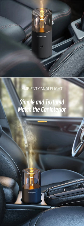 Mini Portable Car Aromatherapy Diffuser with LED Candlelight – USB Essential Oil Humidifier for Home, Office & Travel