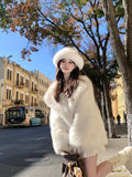 Lautaro Women’s Oversized Faux Fox Fur Coat – Luxury Thick Warm Fluffy Jacket with Pockets, Autumn Winter