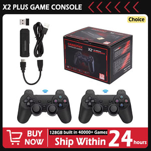 X2 Plus GD10 Pro Retro Game Stick – 4K HD TV Console with 2.4G Wireless Controllers, 50+ Emulators & 40,000+ Built-In Games (128GB)
