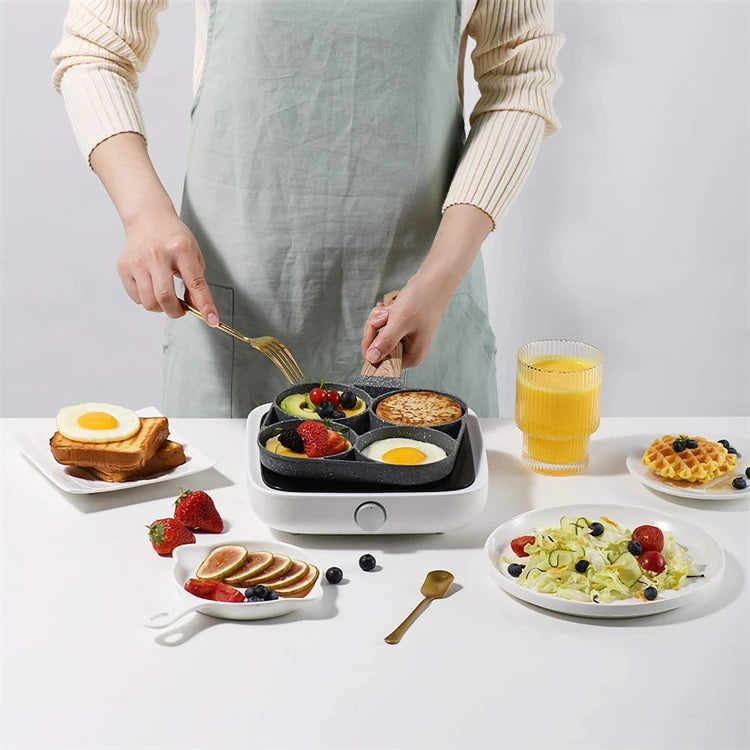 4-Cup Egg Frying Pan – Nonstick Medical Stone Pancake Pan for Gas & Induction Cookers