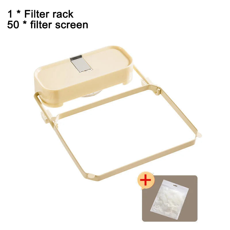 Kitchen Sink Filter Rack with 50PCS Net Bags – Foldable Corner Drain Basket & Food Strainer