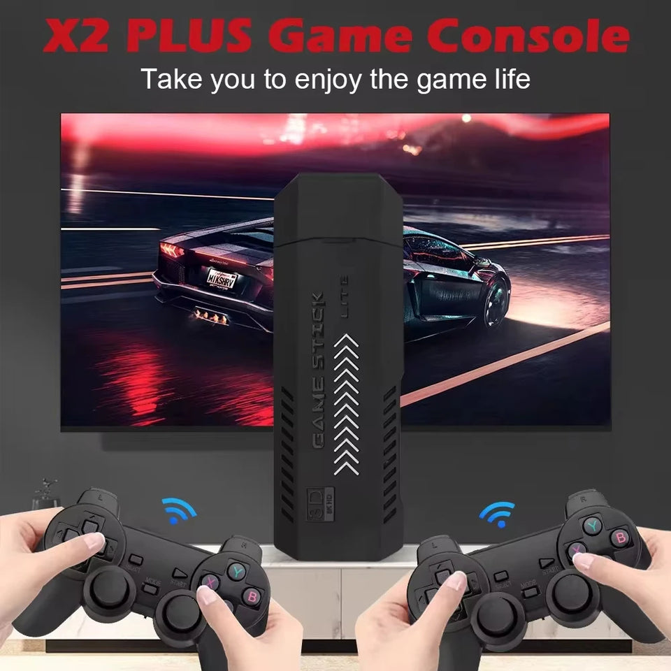 X2 Plus GD10 Pro Retro Game Stick – 4K HD TV Console with 2.4G Wireless Controllers, 50+ Emulators & 40,000+ Built-In Games (128GB)