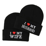 2PCS “I ❤️ My Wife / I ❤️ My Husband” Beanie Set – Couple Winter Hats
