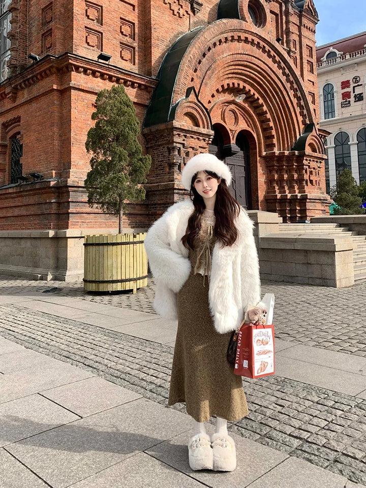 Lautaro Women’s Oversized Faux Fox Fur Coat – Luxury Thick Warm Fluffy Jacket with Pockets, Autumn Winter