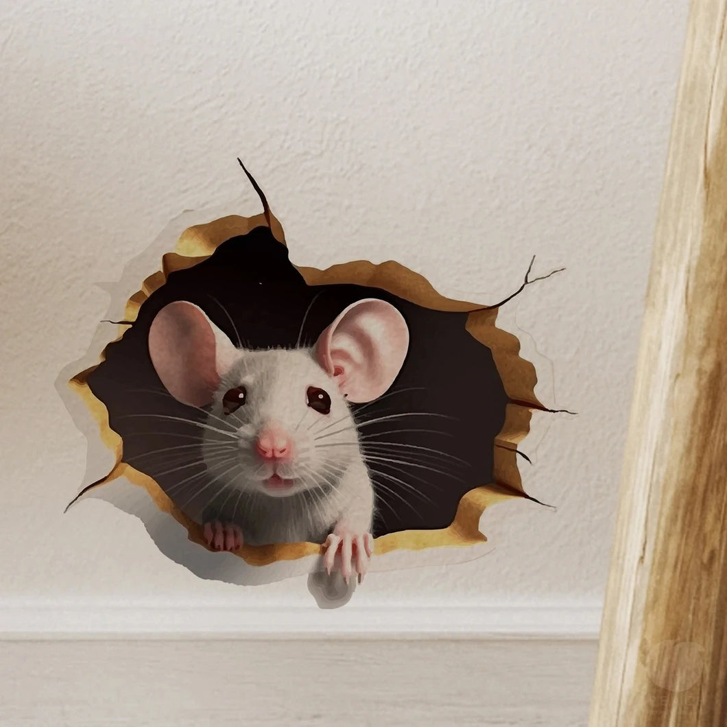 Peek-a-Boo Mouse Wall Sticker – 3D Hole Effect Décor