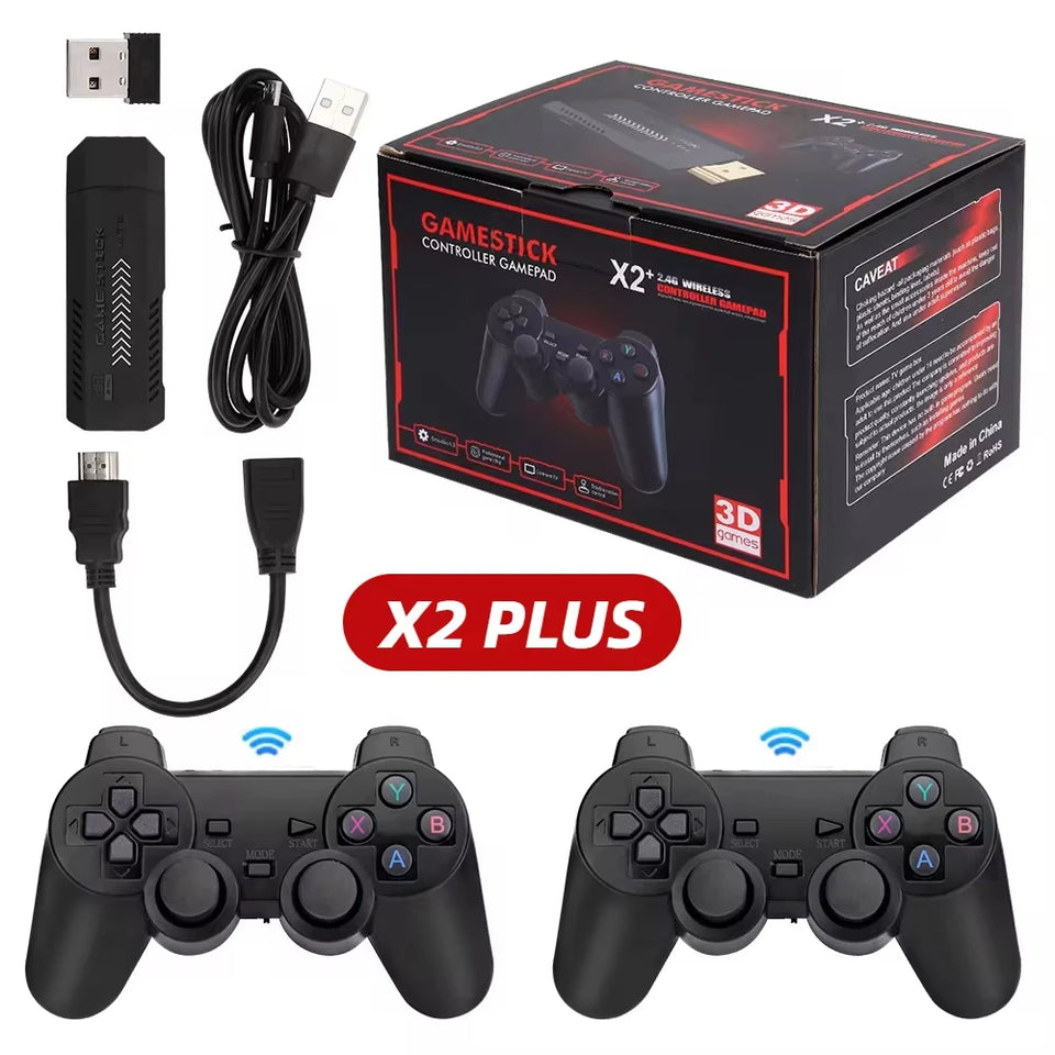 X2 Plus GD10 Pro Retro Game Stick – 4K HD TV Console with 2.4G Wireless Controllers, 50+ Emulators & 40,000+ Built-In Games (128GB)