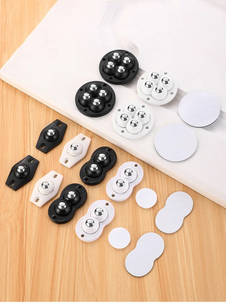 Self-Adhesive Universal Caster Wheels – 360° Swivel Mini Sticky Pulleys for Storage Boxes & Furniture (Set of 4)