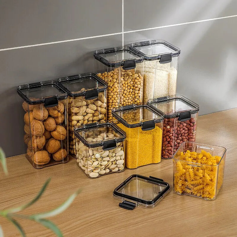 Clear Food Storage Container with Lid – Plastic Kitchen & Pantry Organizer Canister
