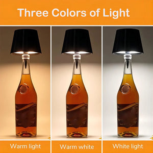 Wireless Rechargeable Wine Bottle Lamp – Touch Control LED Table Light with 3 Colors & Dimmable Brightness