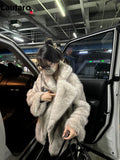 Lautaro Women’s Oversized Faux Fox Fur Coat – Luxury Thick Warm Fluffy Jacket with Pockets, Autumn Winter