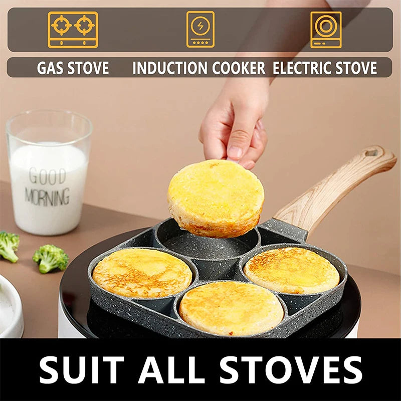 4-Cup Egg Frying Pan – Nonstick Medical Stone Pancake Pan for Gas & Induction Cookers