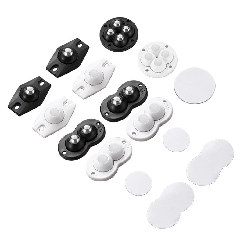 Self-Adhesive Universal Caster Wheels – 360° Swivel Mini Sticky Pulleys for Storage Boxes & Furniture (Set of 4)
