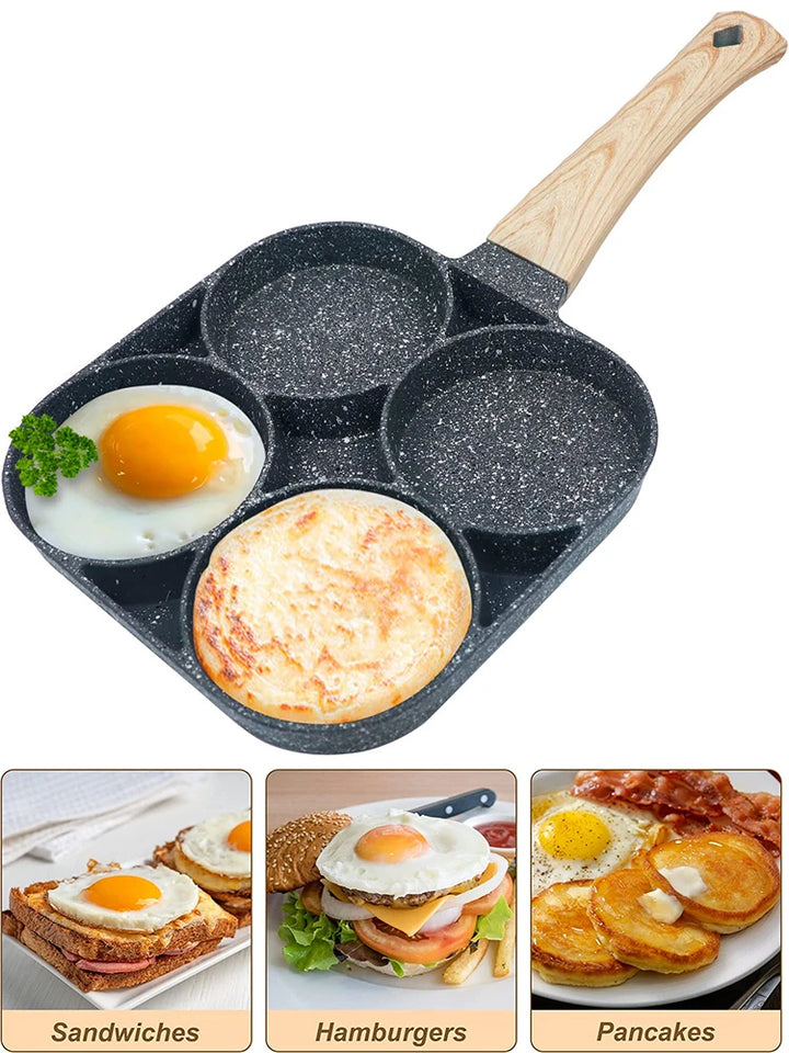 4-Cup Egg Frying Pan – Nonstick Medical Stone Pancake Pan for Gas & Induction Cookers