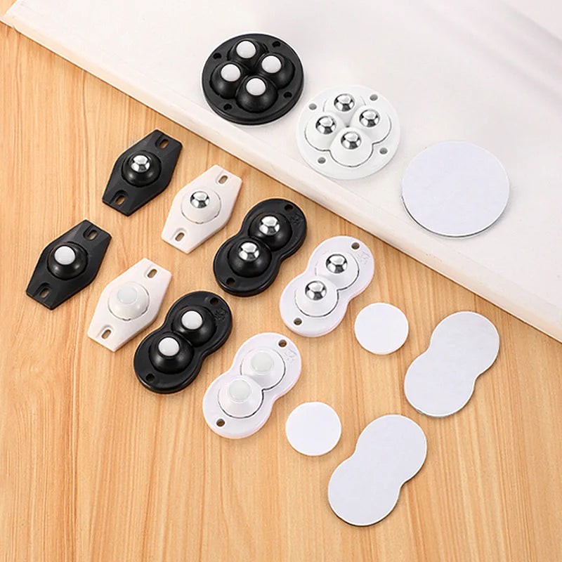 Self-Adhesive Universal Caster Wheels – 360° Swivel Mini Sticky Pulleys for Storage Boxes & Furniture (Set of 4)