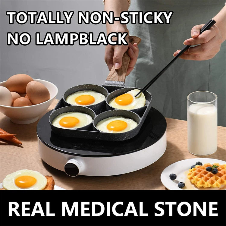 4-Cup Egg Frying Pan – Nonstick Medical Stone Pancake Pan for Gas & Induction Cookers