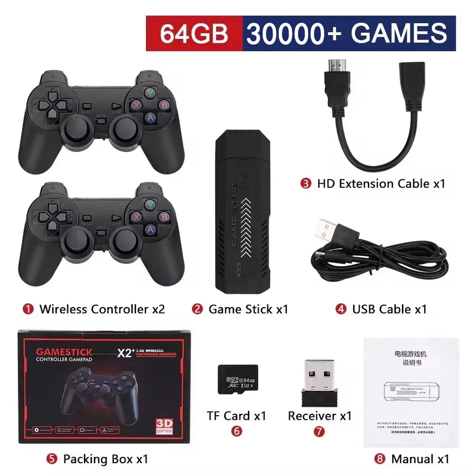 X2 Plus GD10 Pro Retro Game Stick – 4K HD TV Console with 2.4G Wireless Controllers, 50+ Emulators & 40,000+ Built-In Games (128GB)