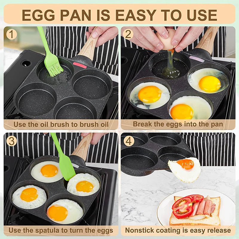 4-Cup Egg Frying Pan – Nonstick Medical Stone Pancake Pan for Gas & Induction Cookers