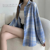 Women’s Plaid Shirt – Autumn Long Sleeve Vintage Loose Blouse, Casual Preppy Style Check Top
