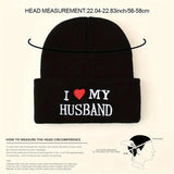 2PCS “I ❤️ My Wife / I ❤️ My Husband” Beanie Set – Couple Winter Hats