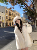 Lautaro Women’s Oversized Faux Fox Fur Coat – Luxury Thick Warm Fluffy Jacket with Pockets, Autumn Winter